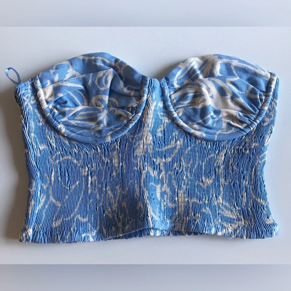Zara sz XS BLUE strapless SMICKED floral corset crop top NWT - Picture 2 of 7
